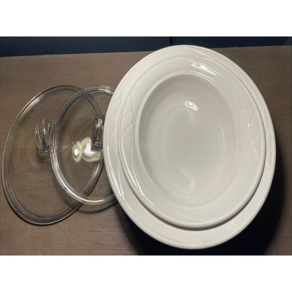 Vintage CorningWare French White Swirl Oval Casserole Dish’s W/ Lid–Cookware - Picture 1 of 12
